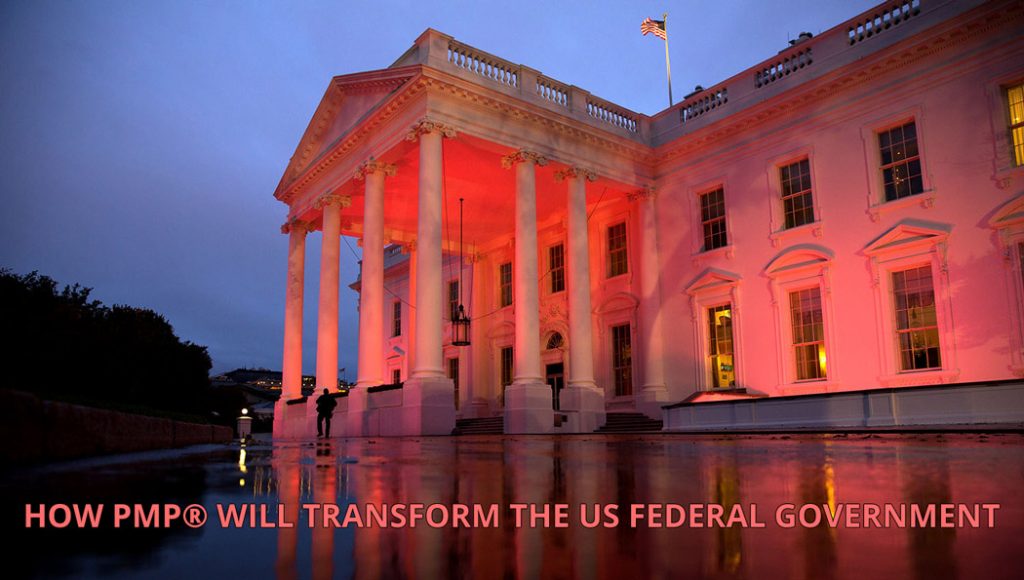 White House lit in red with the blog title underneath